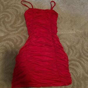 Chic Red Ruched Mini Dress
